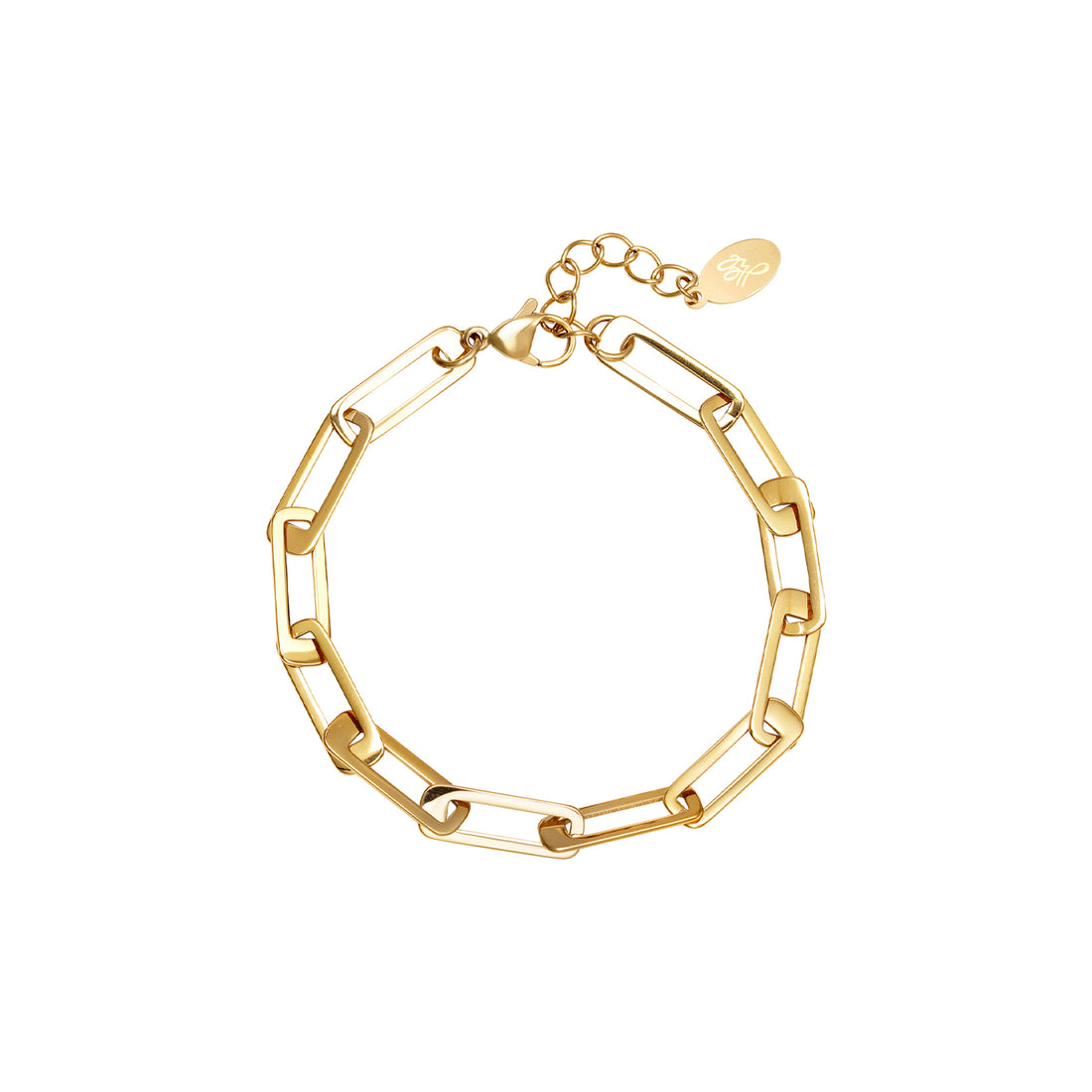 Gouden brede chain armband. De armband is gemaakt van roestvrij staal met een gold plated laagje. De armband is waterproof en verkleurt niet. Afmetingen: 16 cm + 3cm. 