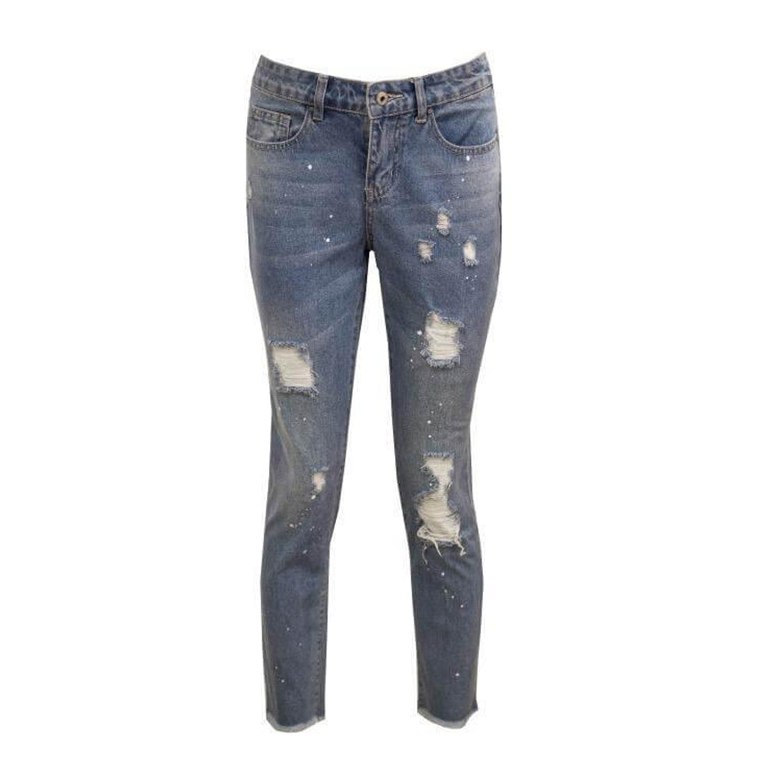 Boyfriend jeans blauw semi oversized en met gekartelde pijpen. De broek valt klein, bij twijfel een maatje groter pakken. Materiaal van de jeans is:  100% cotton 