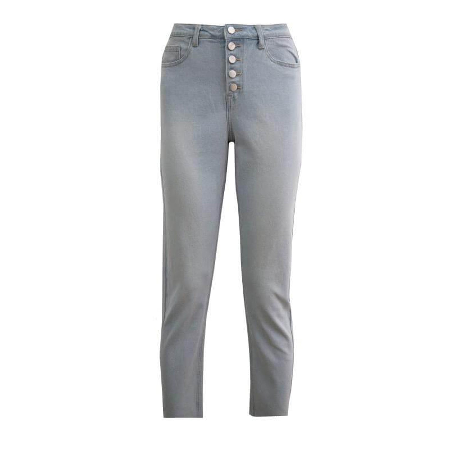 Mom jeans model licht gewassen. Rechte pijp en met knoop sluitingen. De broek is high waisted en valt op maat. Materiaal van de broek:  98% Cotton&amp;nbsp; &amp;nbsp;2% Spandex 