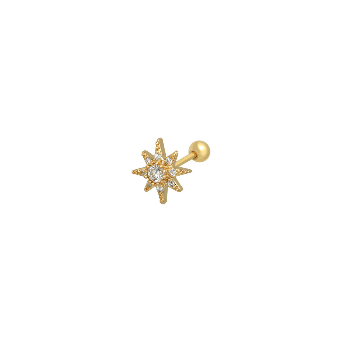 Gouden piercing in de vorm van de Pool ster. De piercing is gemaakt van koper met een gold plated laagje. De piercing is waterproof en verkleurt niet.  Afmetingen  1 cm