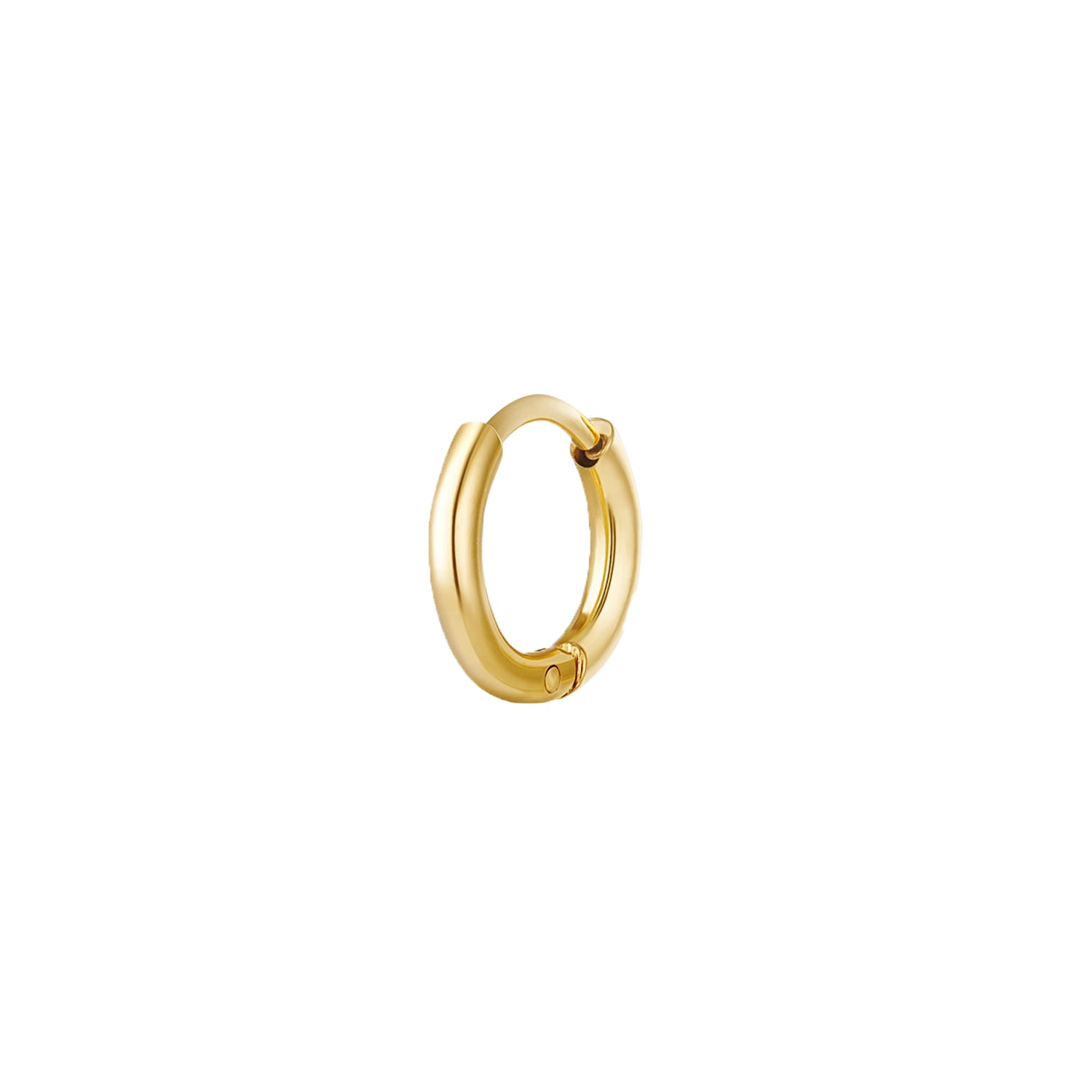 Basic gouden oorbel ring van 12 mm. De oorbel ringen worden per stuk verkocht en zijn gemaakt van gold plated stainless steel. De oorbel ringen verkleuren niet.