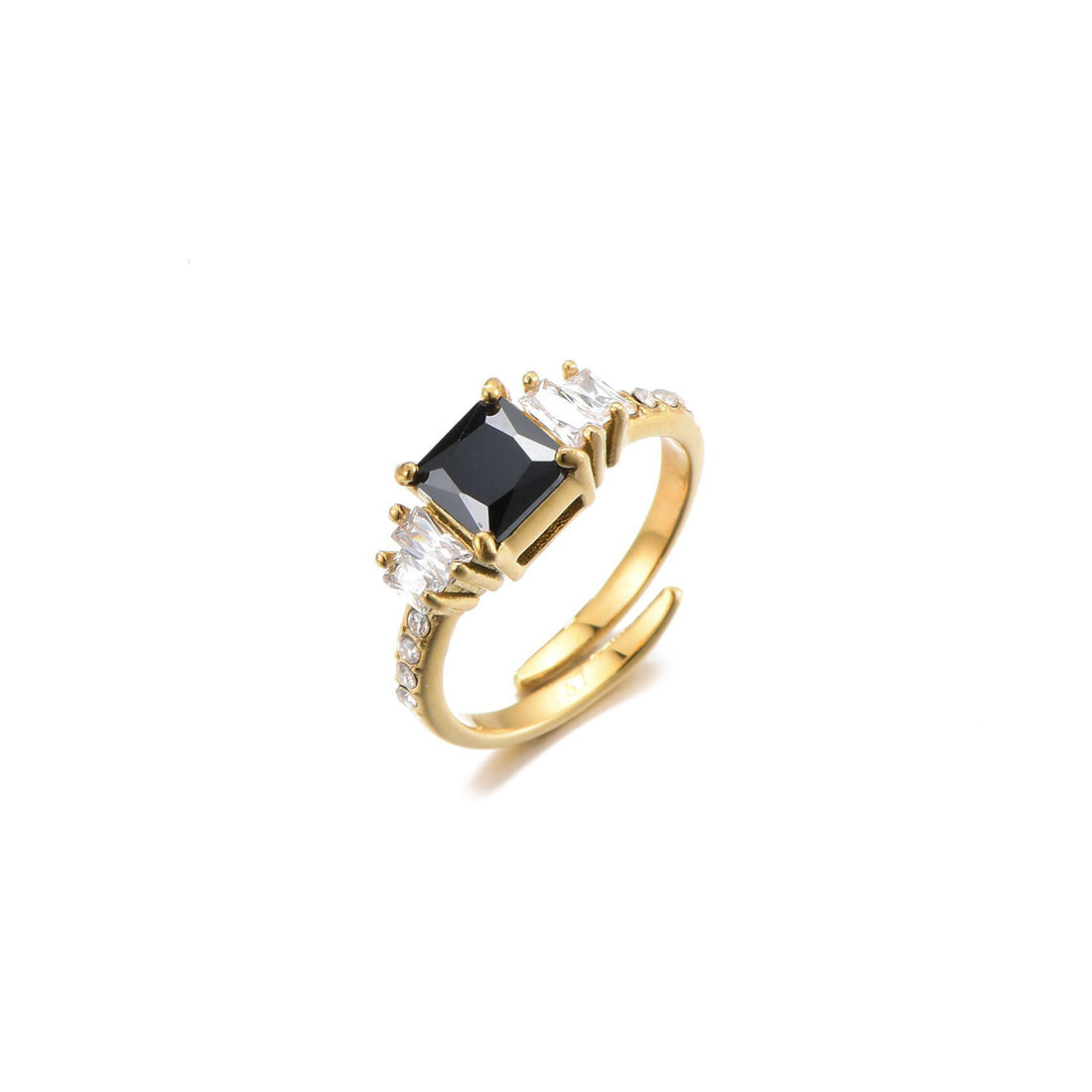 Vintage ring. Gouden vintage inspired ring ingelegd met zirconia steentjes en grote vierkante zirconia steen in het midden. De ring is van stainless steel en waterproof. 